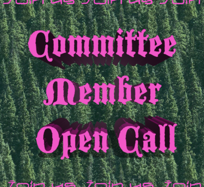 Pink mideval text “committee member open call