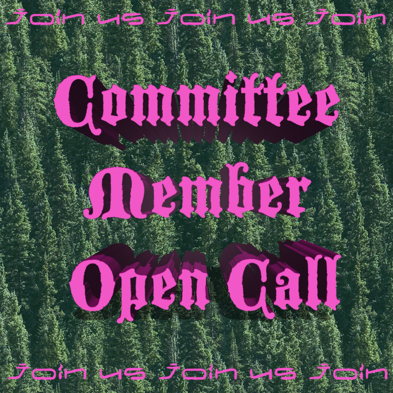 Pink mideval text “committee member open call