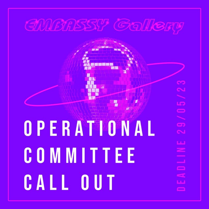 text reading 'OPERATIONAL COMMITTEE CALL OUT' overlaid a purple background with a graphic image of a pink disco ball